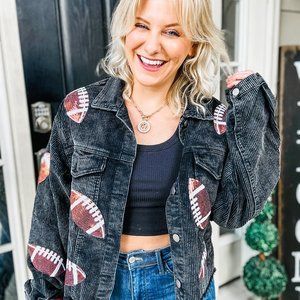 Touchdown Football Patch Raw Hem Shacket